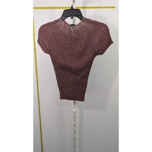 Anewsta Mauve Pink Metallic Rhinestone Ribbed Knit Cap Sleeve Top Size M